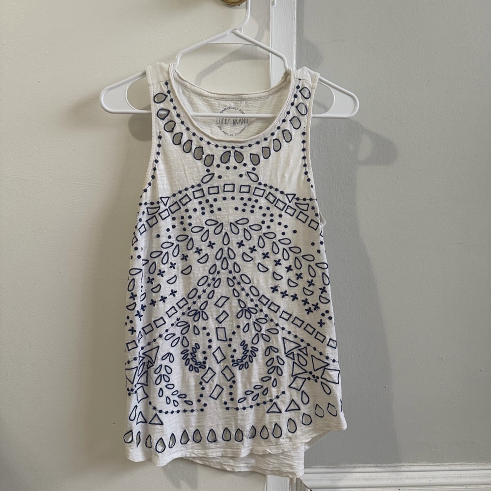 Lucky Brand White and Blue Patterned Women's Tank Top